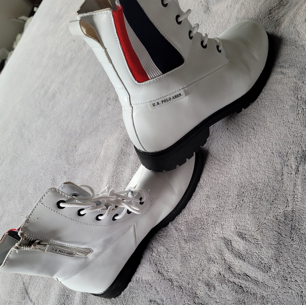 U.S. Polo Assn. White Combat Boots Size 8.5